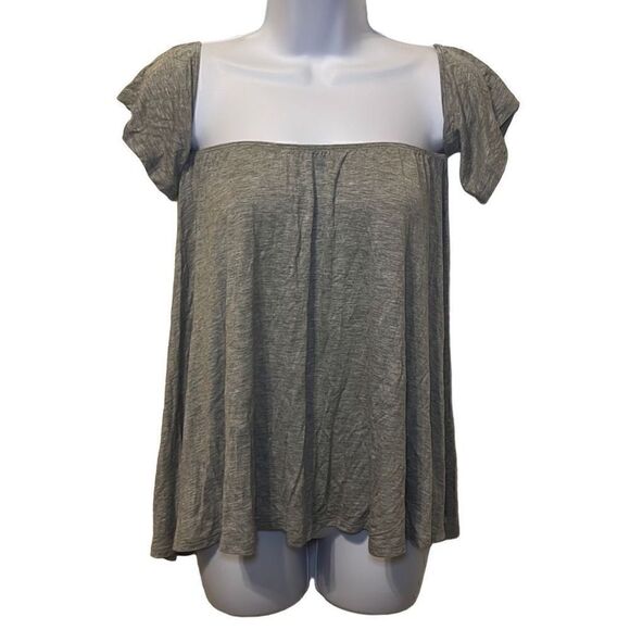 Reb & J EUC Grey Heather Off Shoulder Flowy Short Sleeve Top Sz S - Picture 1 of 6
